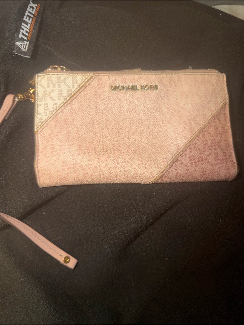 Michael Kors Pink Monogram Wristlet Clutch with Gold Hardware